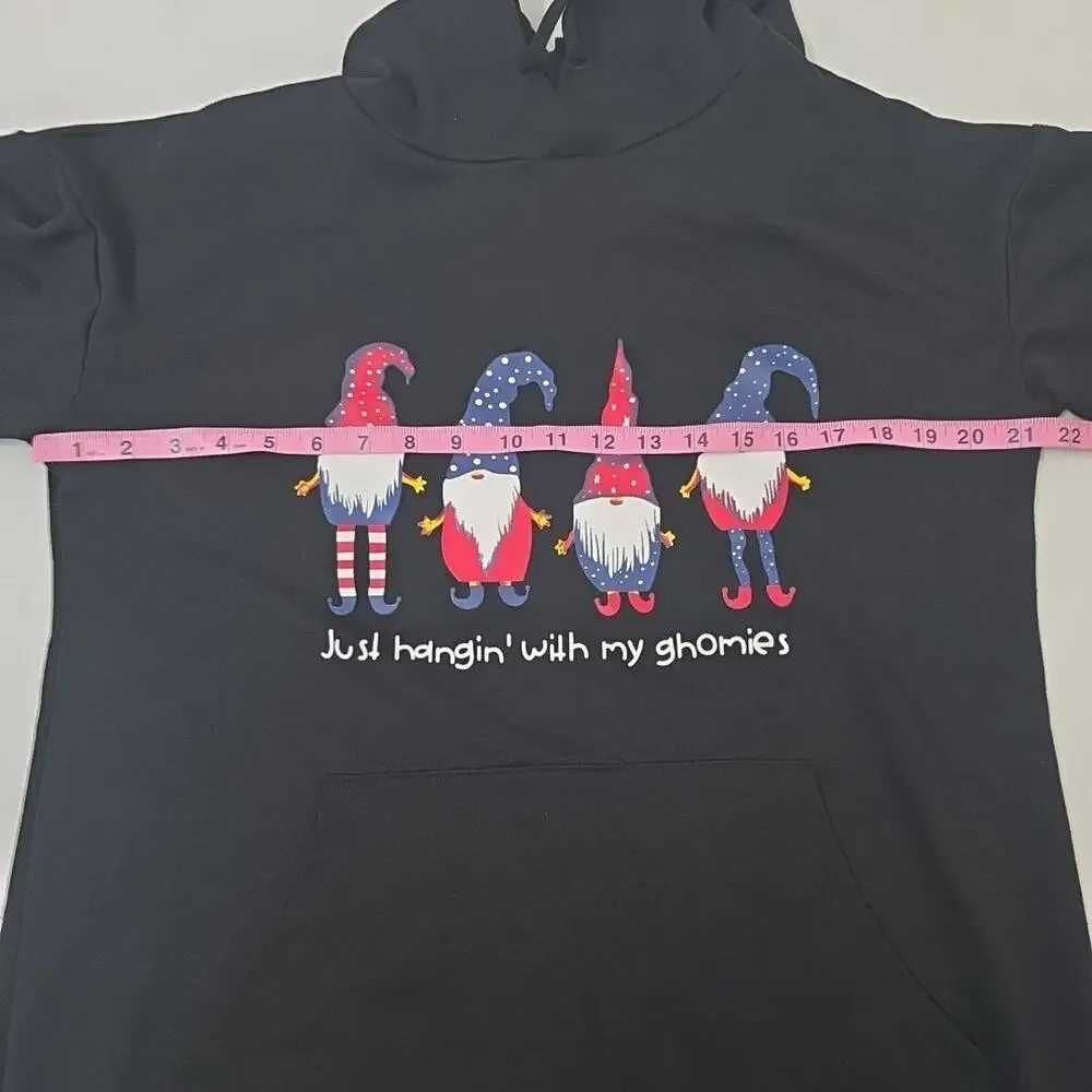 Medium Christmas Hoodie Gnome Graphic Funny Black Sweatshirt Holiday Pullover - Picture 4 of 6